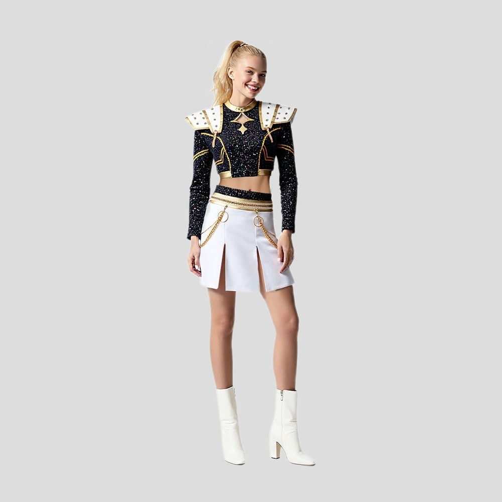 Halloween Strój Cheerleaderki z Cekinowym Topem i Plisowaną Spódnicą dla Dzieci - Image 4