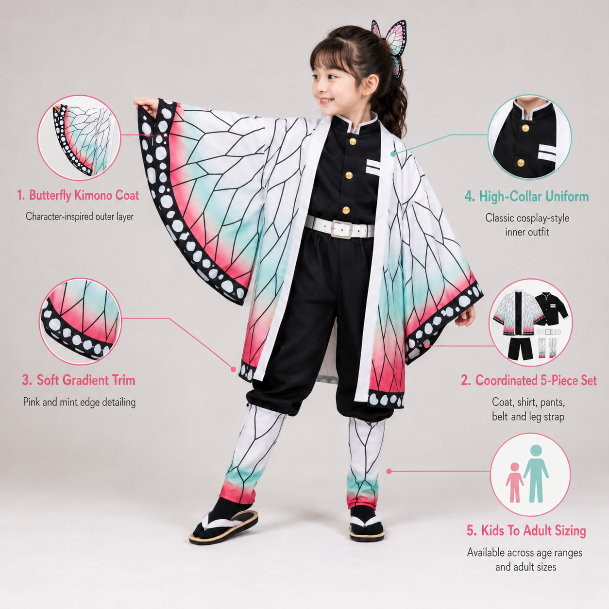 Halloween Strój Cosplay Anime z Haori Motyl Peruką i Akcesoriami do Imprezy Konwencji - Image 4