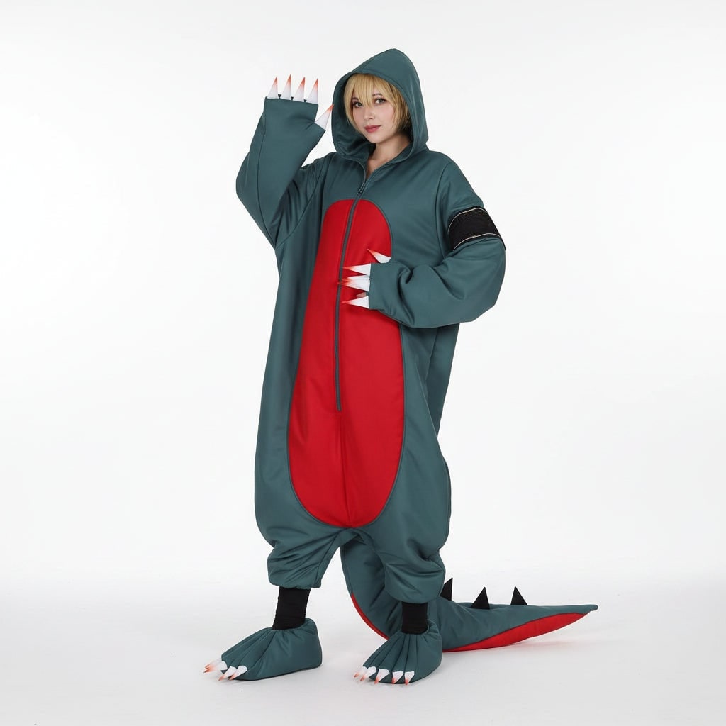 Halloween Strój Dinozaura dla Dzieci i Dorosłych Kombinezon Kigurumi z Peruką Akcesoriami - Image 1