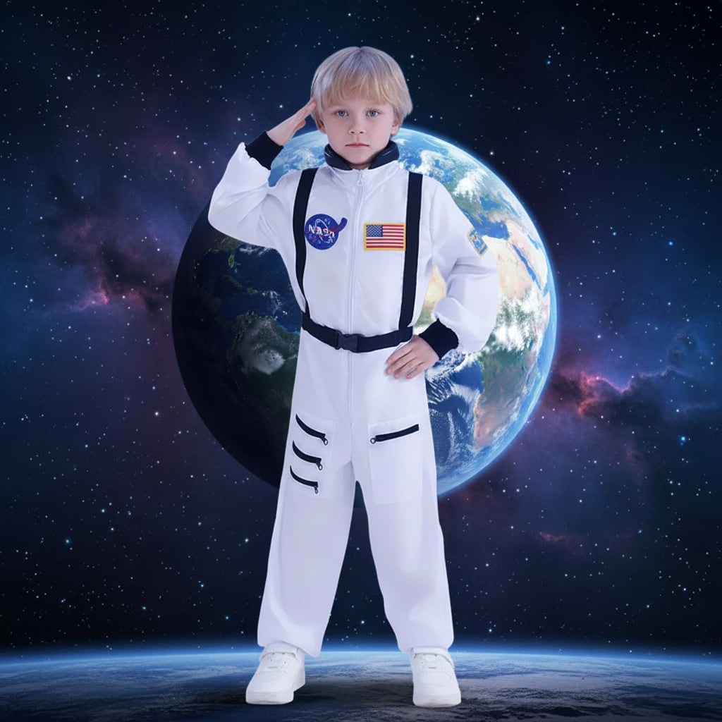 Halloween Strój Karnawałowy Astronauty dla Dzieci Jednoczęściowy Kombinezon z Naszywkami - Image 1