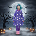 Halloween Strój Karnawałowy dla Dzieci Kostium na z Fioletową Sukienką w Groszki i Turkusową Peruką - Image 1