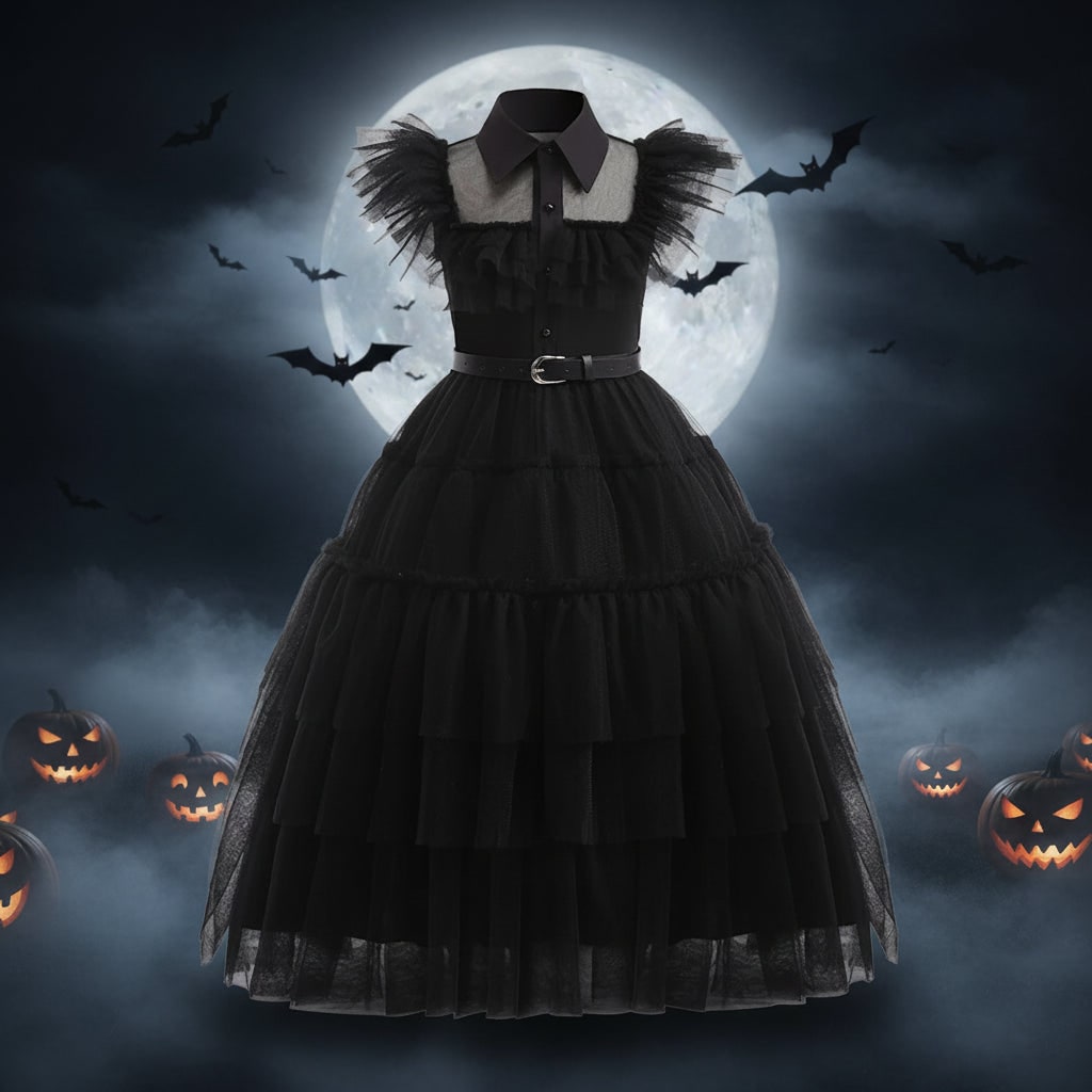 Halloween Strój Karnawałowy dla Dziewczynki Gotycka Księżniczka z Akcesoriami - Image 1