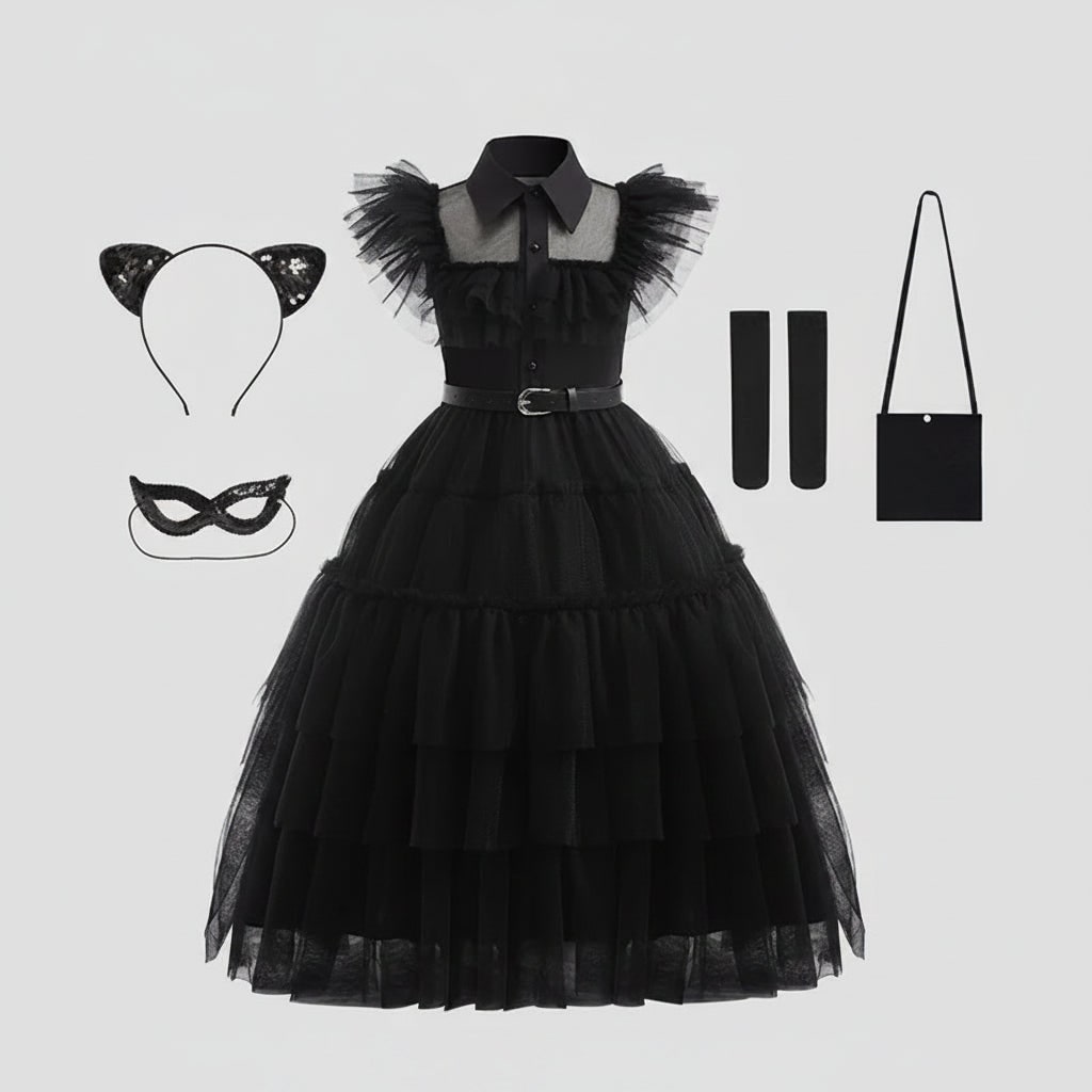 Halloween Strój Karnawałowy dla Dziewczynki Gotycka Księżniczka z Akcesoriami - Image 3