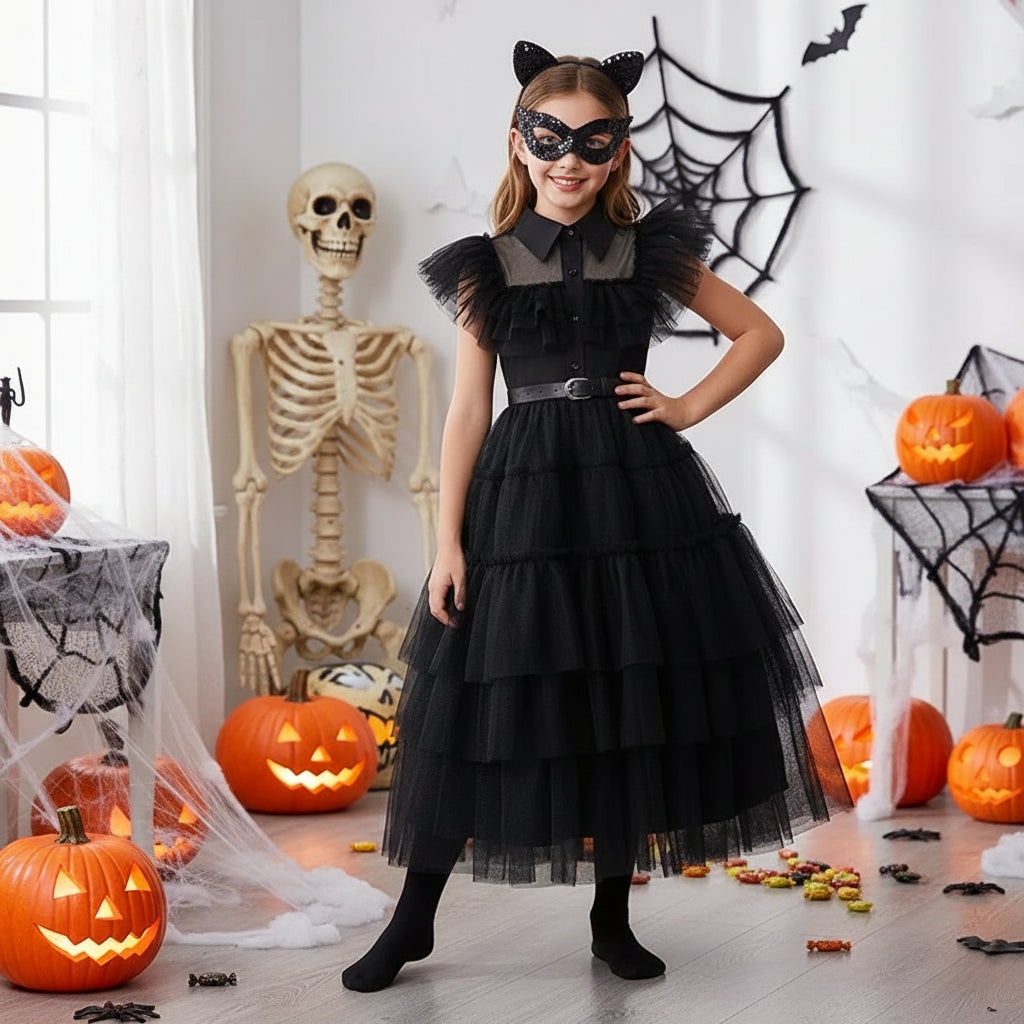 Halloween Strój Karnawałowy dla Dziewczynki Gotycka Księżniczka z Akcesoriami - Image 4
