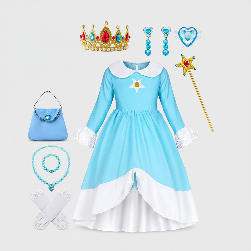 Halloween Strój Karnawałowy dla Dziewczynki Księżniczka z Koroną i Różdżką Magiczną - Image 1