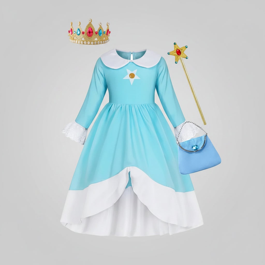 Halloween Strój Karnawałowy dla Dziewczynki Księżniczka z Koroną i Różdżką Magiczną - Image 2