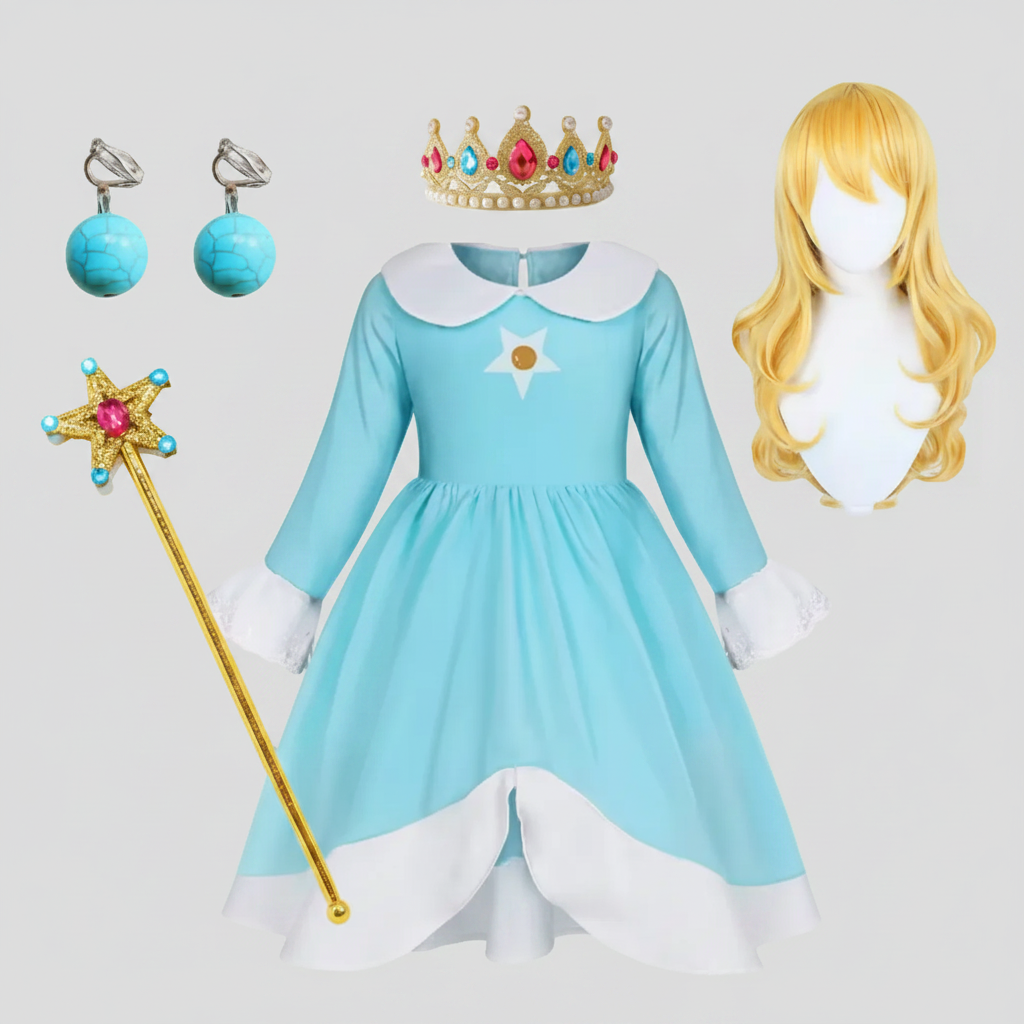 Halloween Strój Karnawałowy dla Dziewczynki Księżniczka z Koroną i Różdżką Magiczną - Image 4