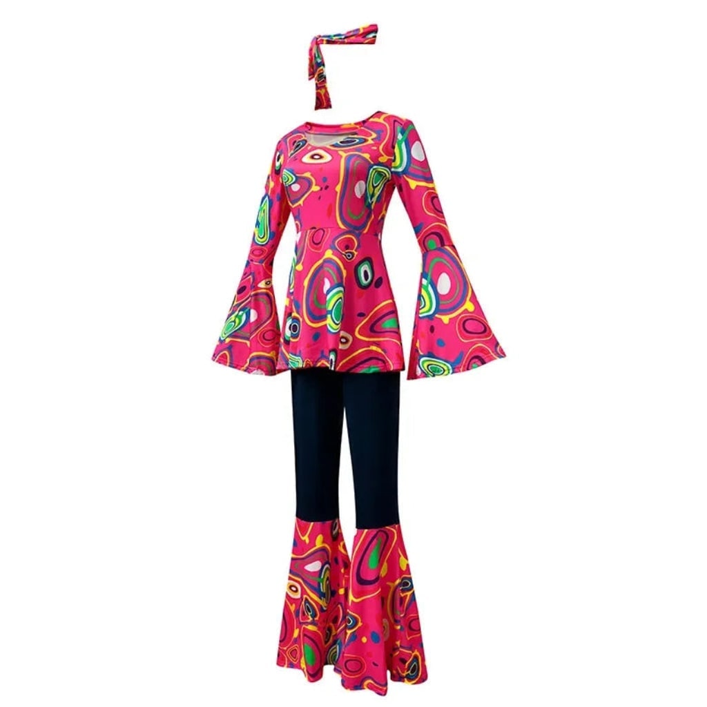 Halloween Strój Karnawałowy Lata 70 dla Dziewczynki z Dzwonami i Opaską Hippie - Image 6