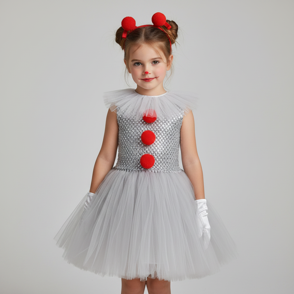 Halloween Strój Klauna dla Dzieci Dziewczynki z Tutu Sukienką Tiulową i Akcesoriami Karnawałowymi - Image 1