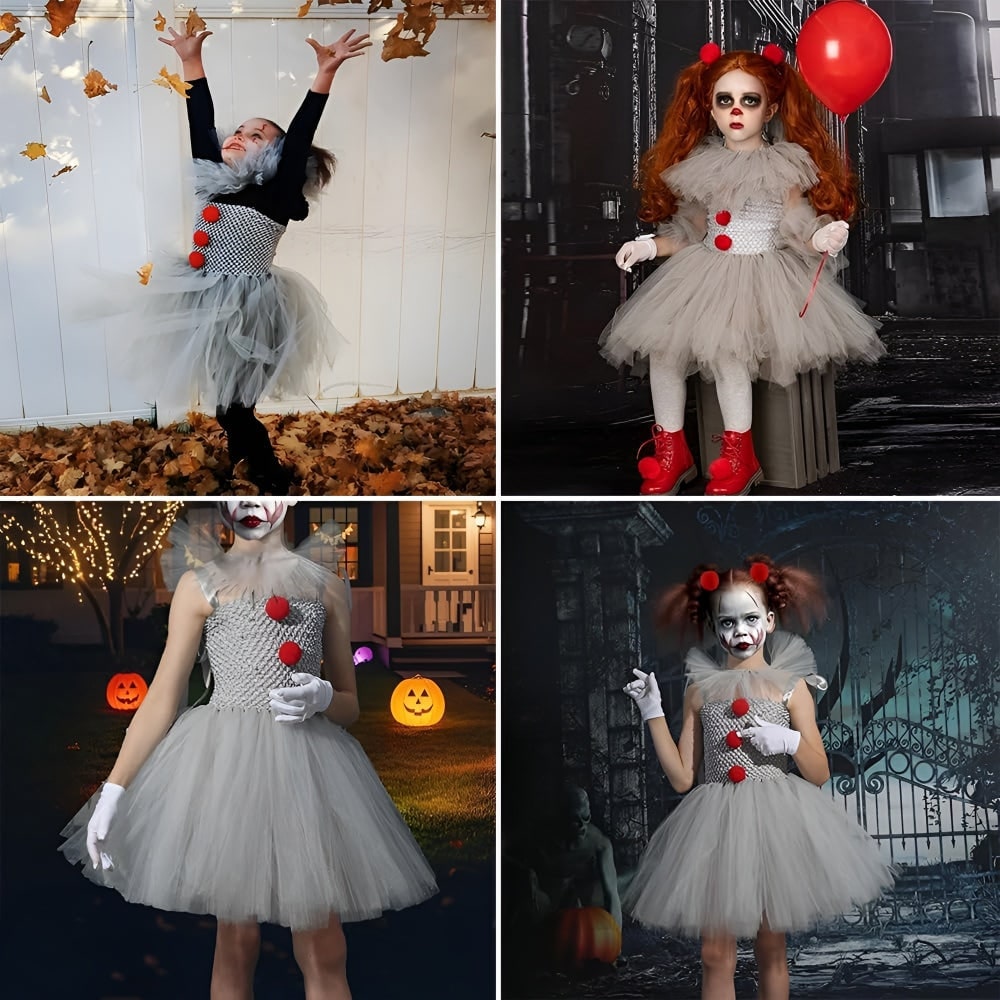 Halloween Strój Klauna dla Dzieci Dziewczynki z Tutu Sukienką Tiulową i Akcesoriami Karnawałowymi - Image 4