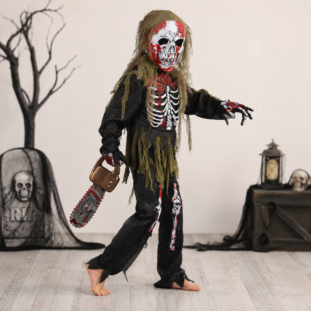 Halloween Strój Kostium Przebranie Zombie Szkieletu dla Dzieci z Maską i Rękawiczkami - Image 1