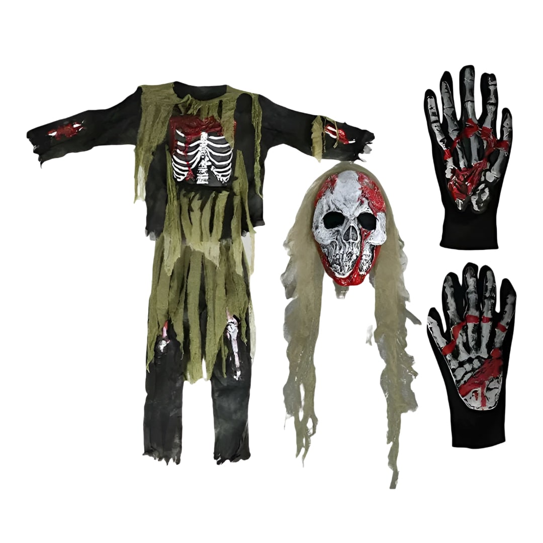 Halloween Strój Kostium Przebranie Zombie Szkieletu dla Dzieci z Maską i Rękawiczkami - Image 5