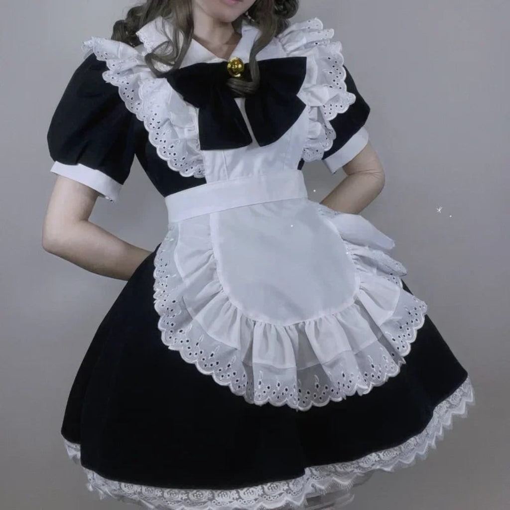 Halloween Strój Pokojówki Damski z Fartuszkiem i Kokardą Anime Cosplay Sprzątaczki - Image 1