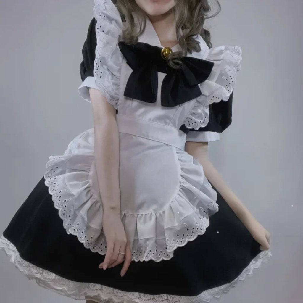 Halloween Strój Pokojówki Damski z Fartuszkiem i Kokardą Anime Cosplay Sprzątaczki - Image 2