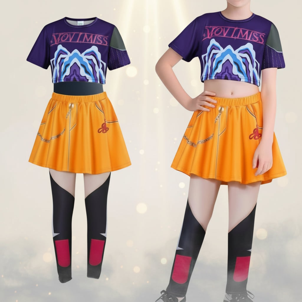 Halloween Strój Taneczny dla Dziewczynki z Kolorową Perką i Nadrukami Pop Dyni - Image 4