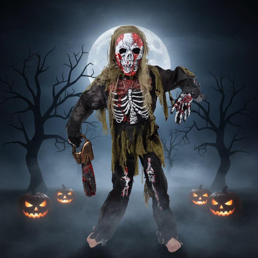 Halloween Strój Zombie Szkielet Dziecięcy z Maską i Rękawiczkami - Image 1