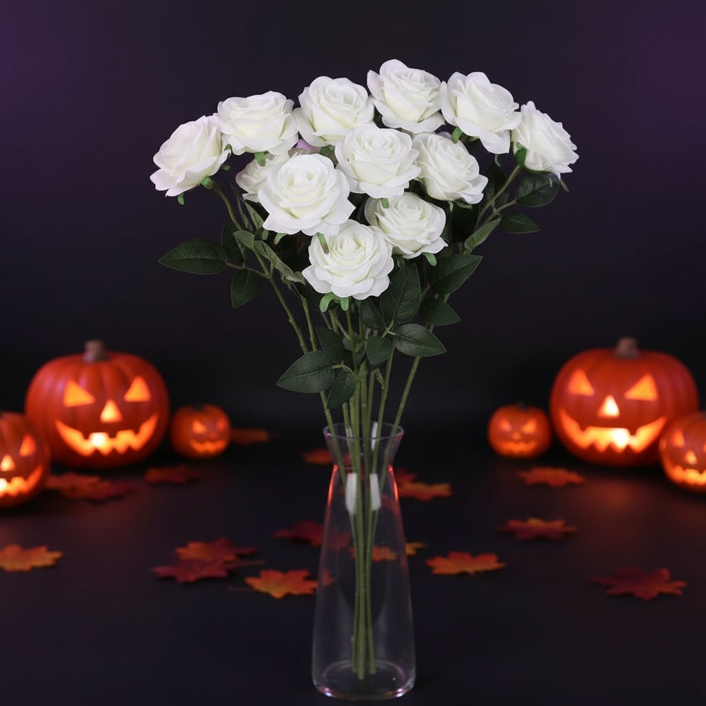 Halloween Sztuczne Kwiaty Róże Jak żywe do Wazonu z Realistycznymi Liśćmi i Rozwinętymi Pąkami - Image 4
