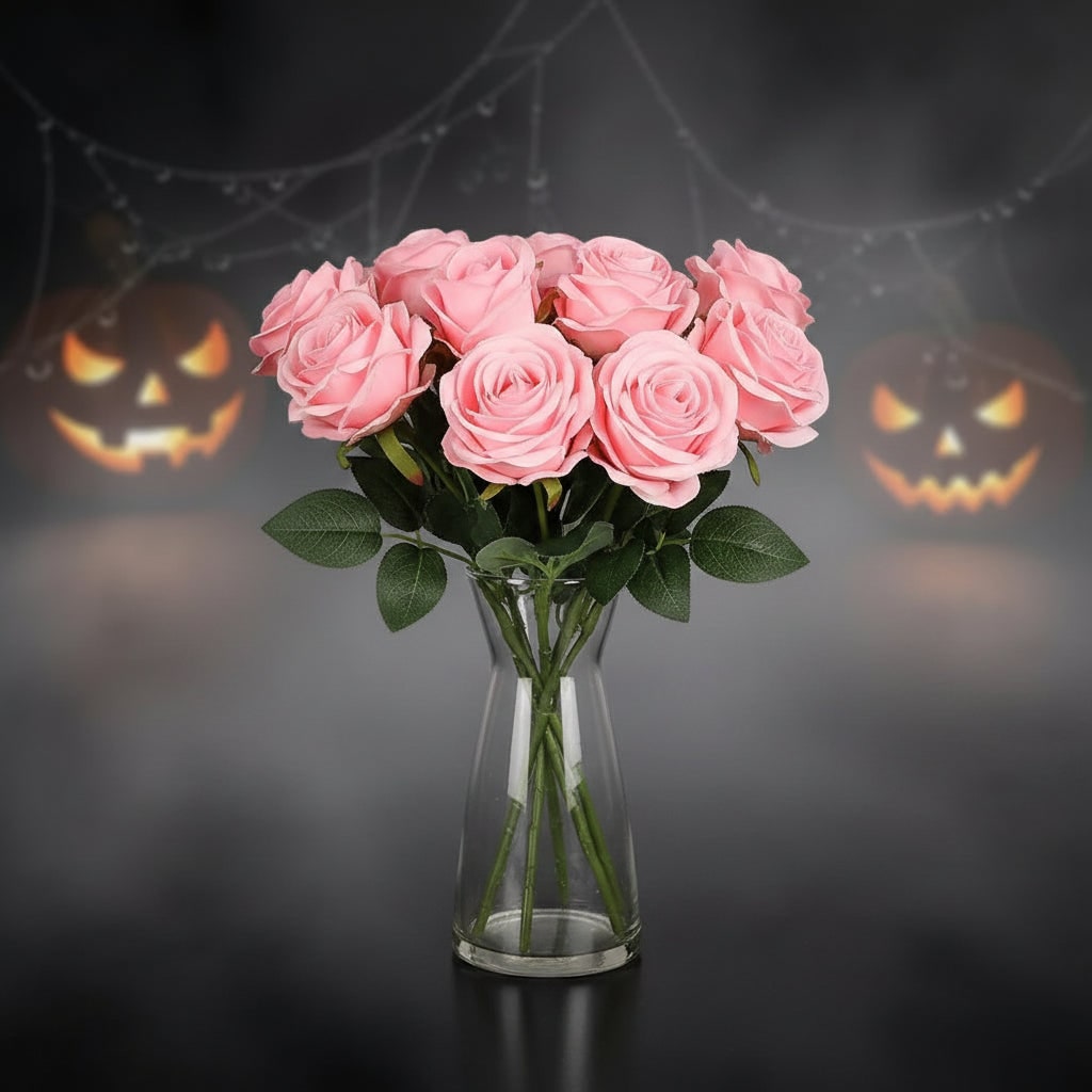 Halloween Sztuczne Kwiaty Róże Jak żywe do Wazonu z Realistycznymi Liśćmi i Rozwinętymi Pąkami - Image 8