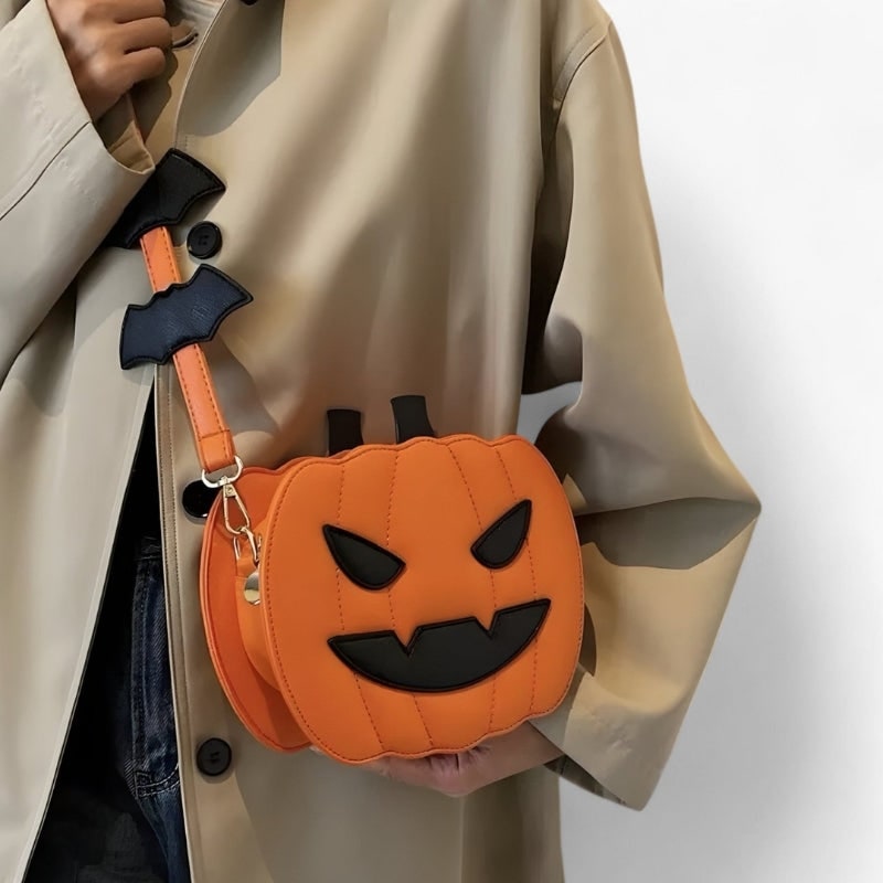 Halloween Torebka Damska na Ramię w Kształcie Dyni Duża z Nietoperzami Listonoszka - Image 6