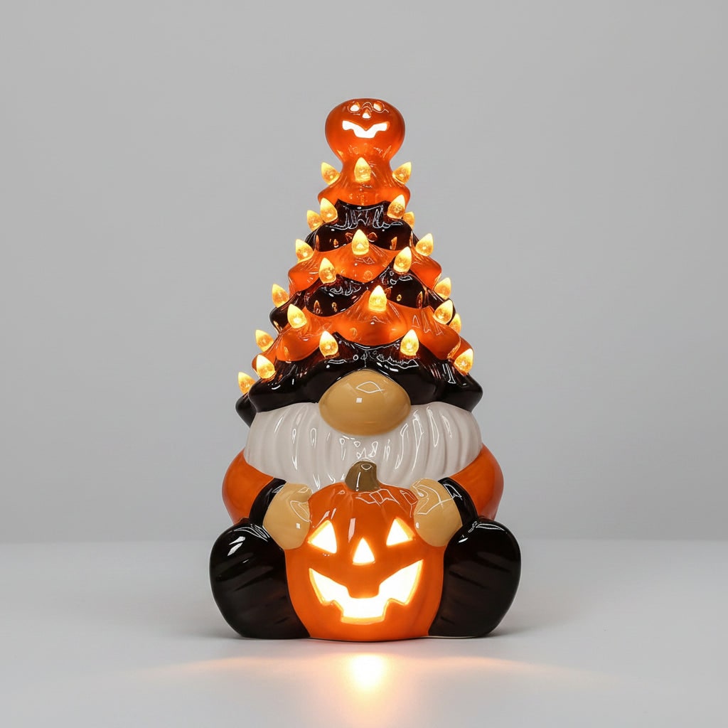 Halloween świecąca Figurka Krasnala Ceramiczna z Dyniami do Dekoracji - Image 3