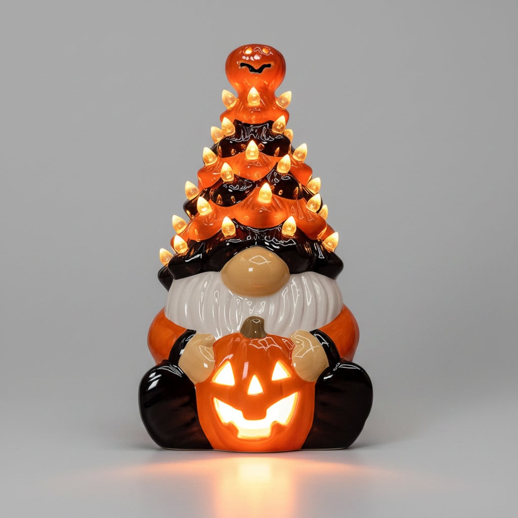 Halloween świecąca Figurka Krasnala Ceramiczna z Dyniami do Dekoracji - Image 4