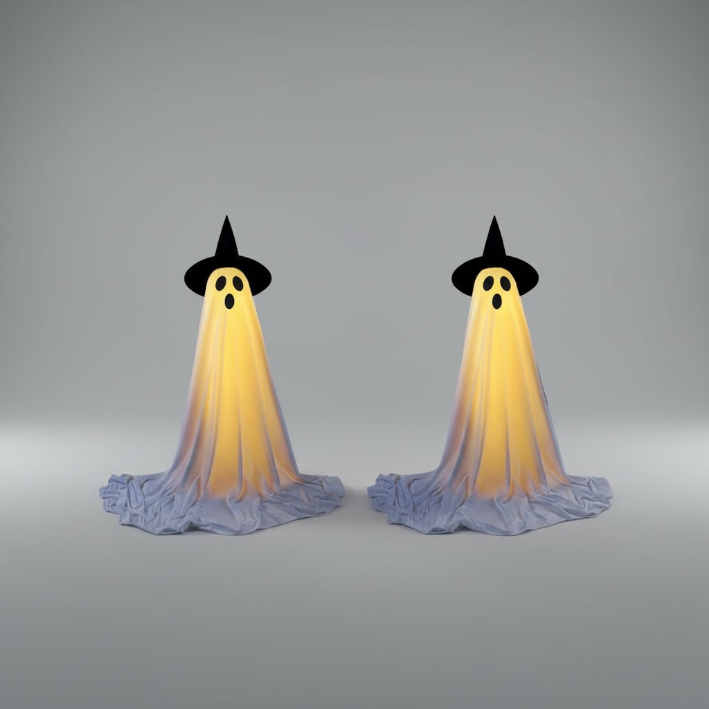 Halloween świecący Duch Dekoracyjny z Teleskopowym Stojakiem i Kapeluszem Czarownicy - Image 2