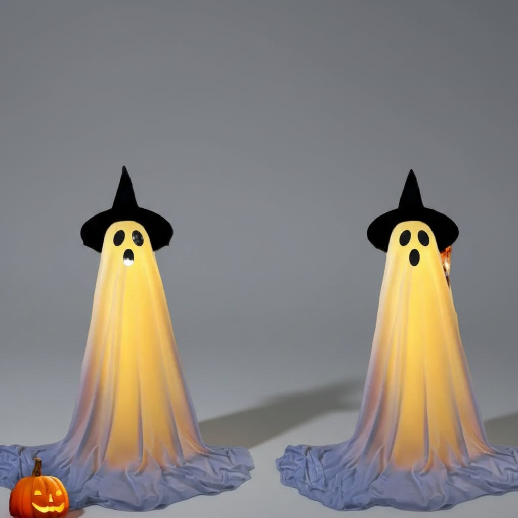 Halloween świecący Duch Dekoracyjny z Teleskopowym Stojakiem i Kapeluszem Czarownicy - Image 4