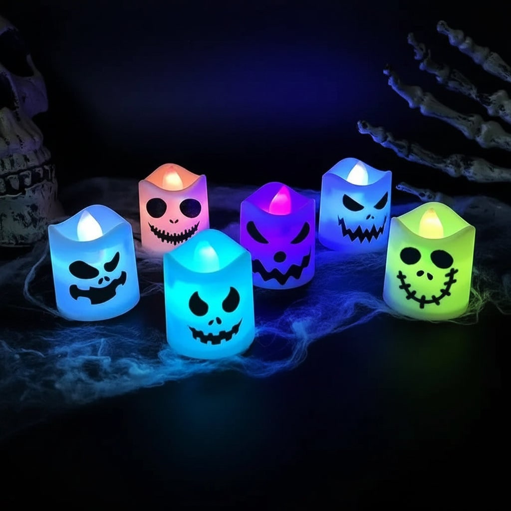 Halloween świeczki LED na Baterie Tealight Zestaw 6 Szt. z Motywem Dyni Bezpieczne do Dekoracji - Image 1