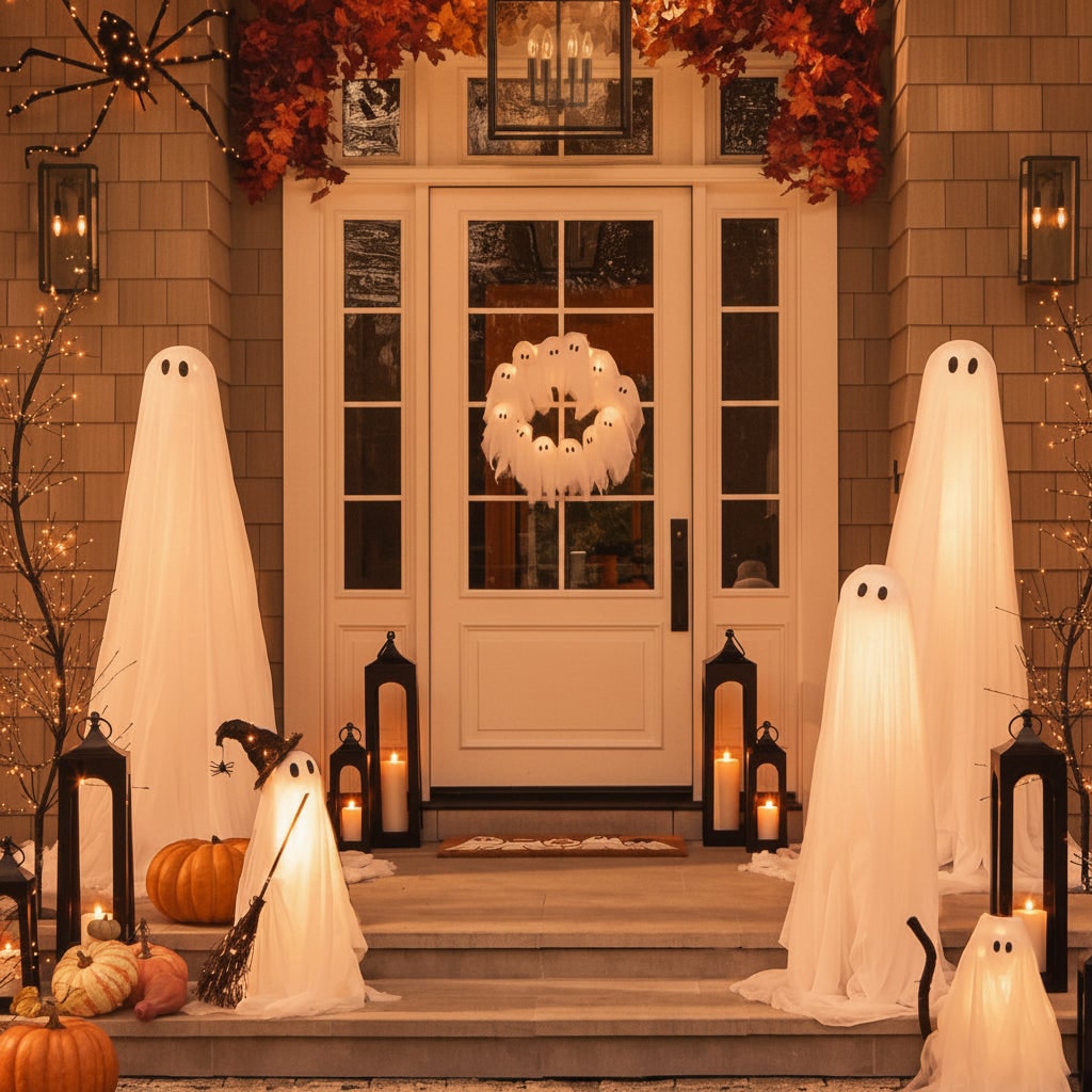 Halloween Wieniec na Drzwi ze świecącymi Duszkami LED i Gazą - Image 5