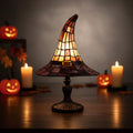 Halloween Witrażowa Lampa Stołowa Kapelusz Czarownicy Tiffany z Metalową Podstawą - Image 2