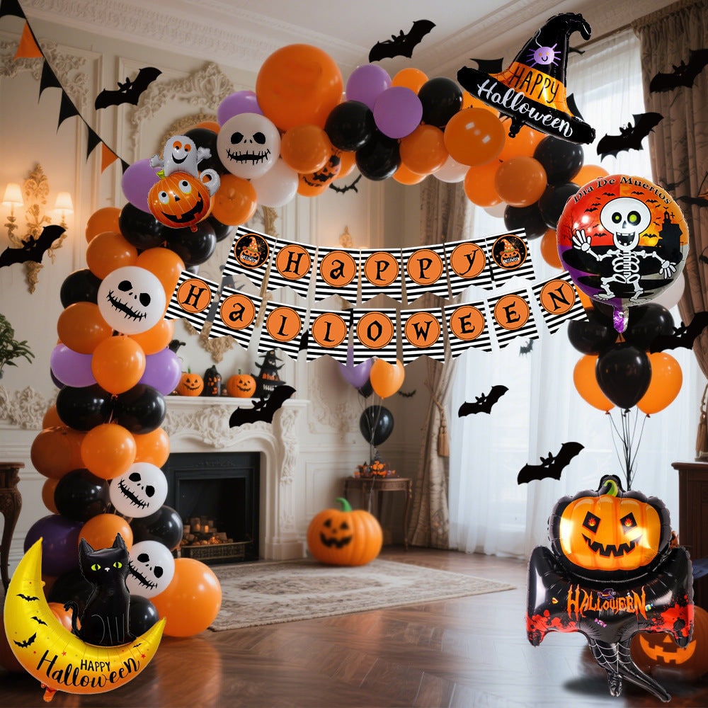 Halloween Zestaw Balonów Lateksowych i Foliowych z Banerem Girlandą do Dekoracji - Image 3