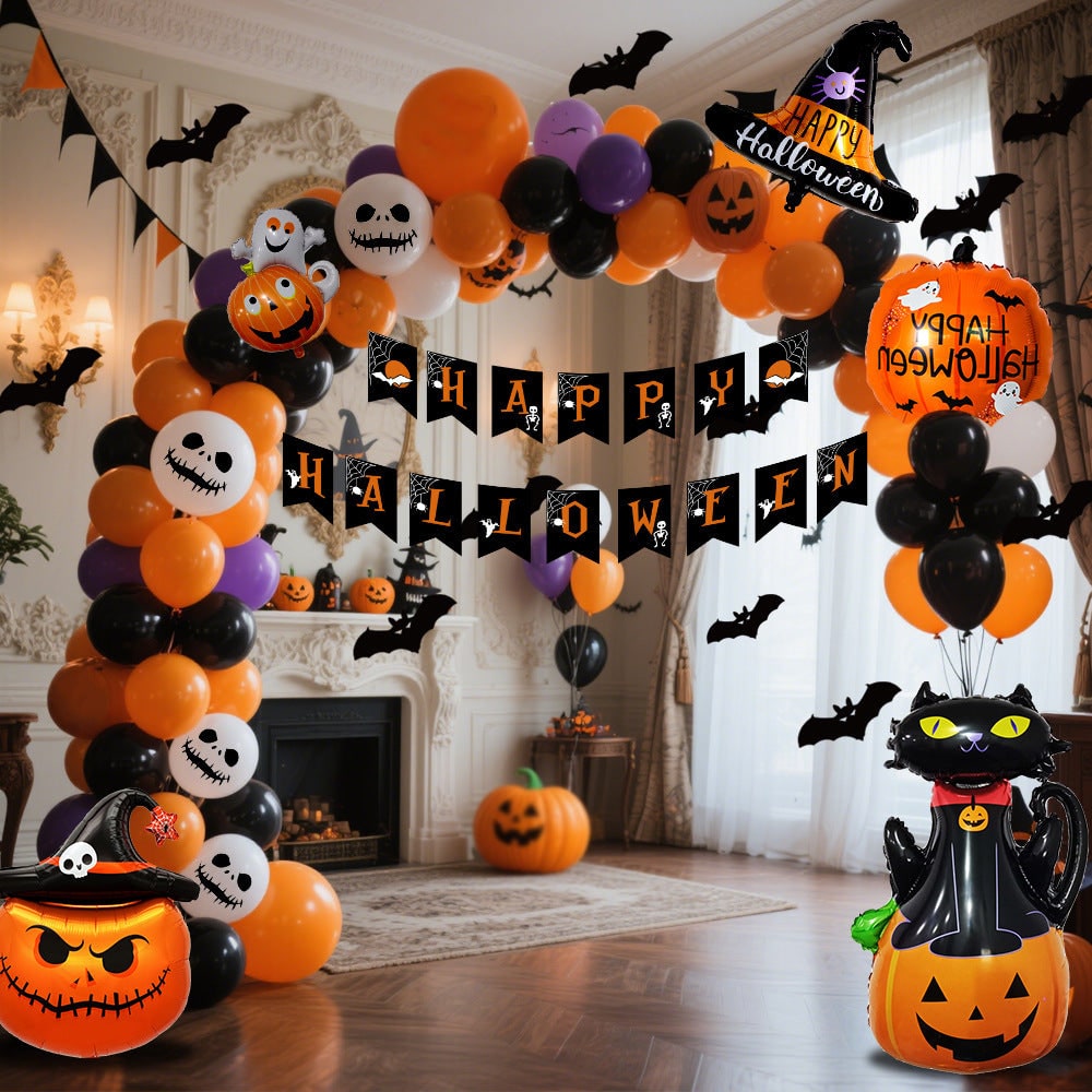 Halloween Zestaw Balonów Lateksowych i Foliowych z Girlandą do Dekoracji - Image 6