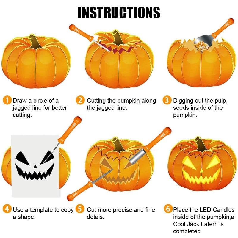 Halloween Zestaw do Rzeźbienia Dyni ze Stali Nierdzewnej 8 Narzędzi z Etui Drzewo - Image 4