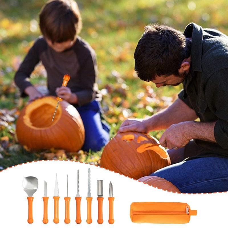 Halloween Zestaw do Rzeźbienia Dyni ze Stali Nierdzewnej 8 Narzędzi z Etui Drzewo - Image 7