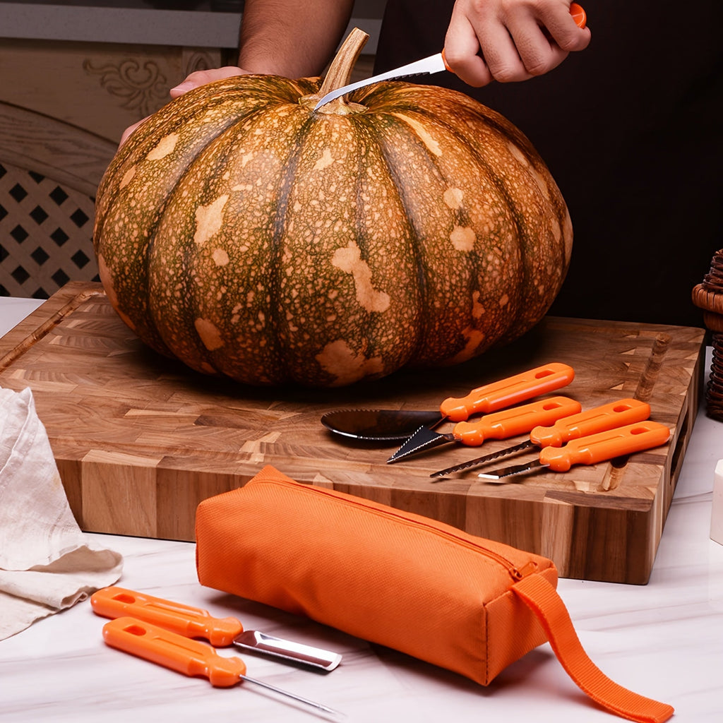 Halloween Zestaw Narzędzi do Wycinania Dyni ze Stali Nierdzewnej 7 Szt. z Torbą - Image 1