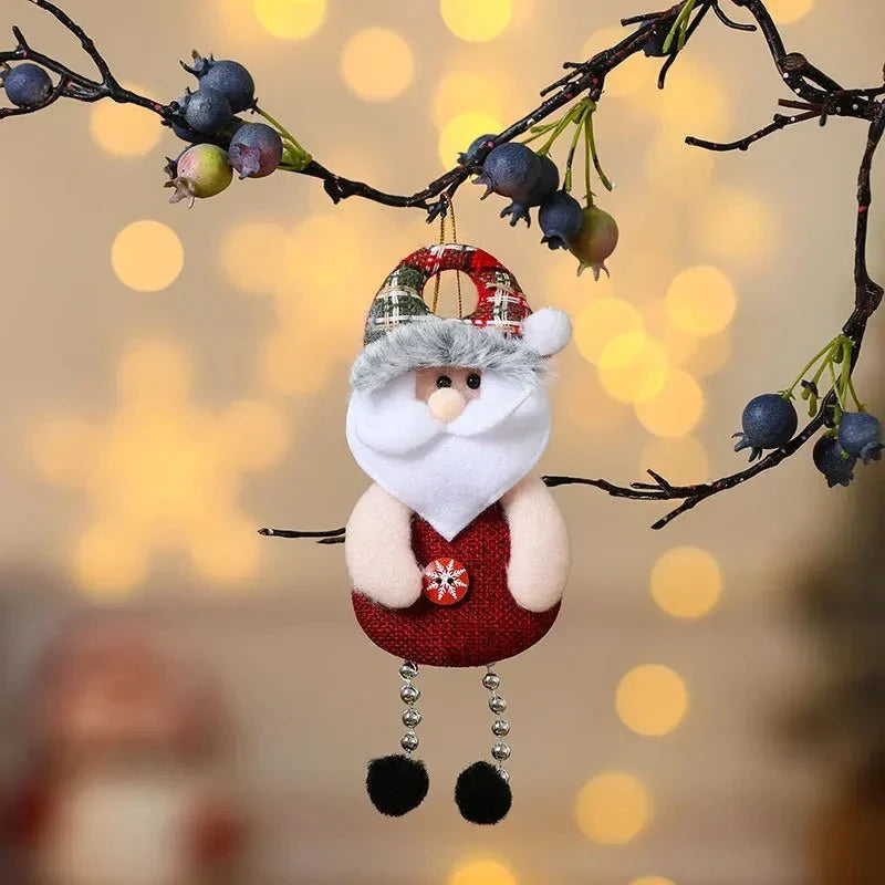 Handcrafted Christmas Ornaments with Plush Fabric Dangling Legs and Snowflake Details - Image 1