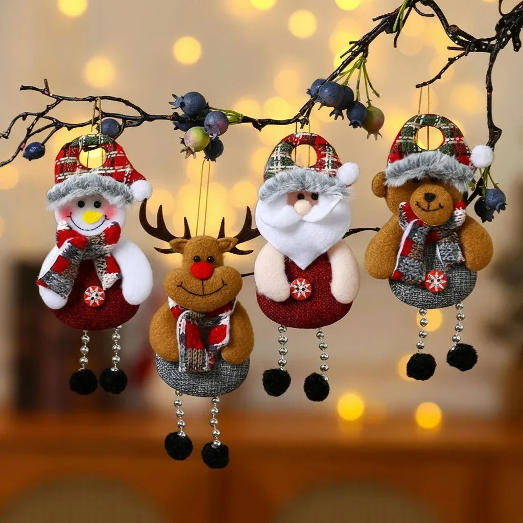 Handcrafted Christmas Ornaments with Plush Fabric Dangling Legs and Snowflake Details - Image 2