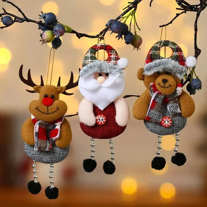 Handcrafted Christmas Ornaments with Plush Fabric Dangling Legs and Snowflake Details - Image 5