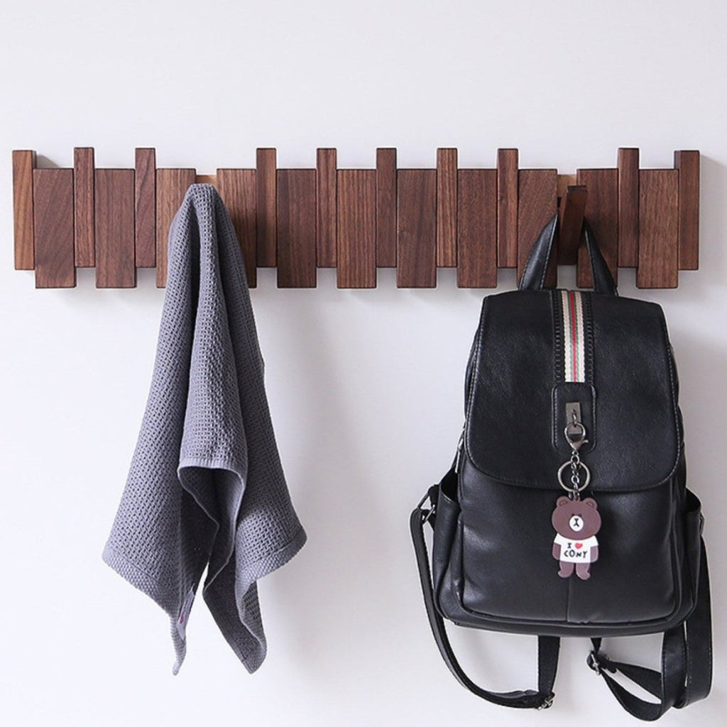 Porte-manteau mural en bois avec crochets pliants style piano