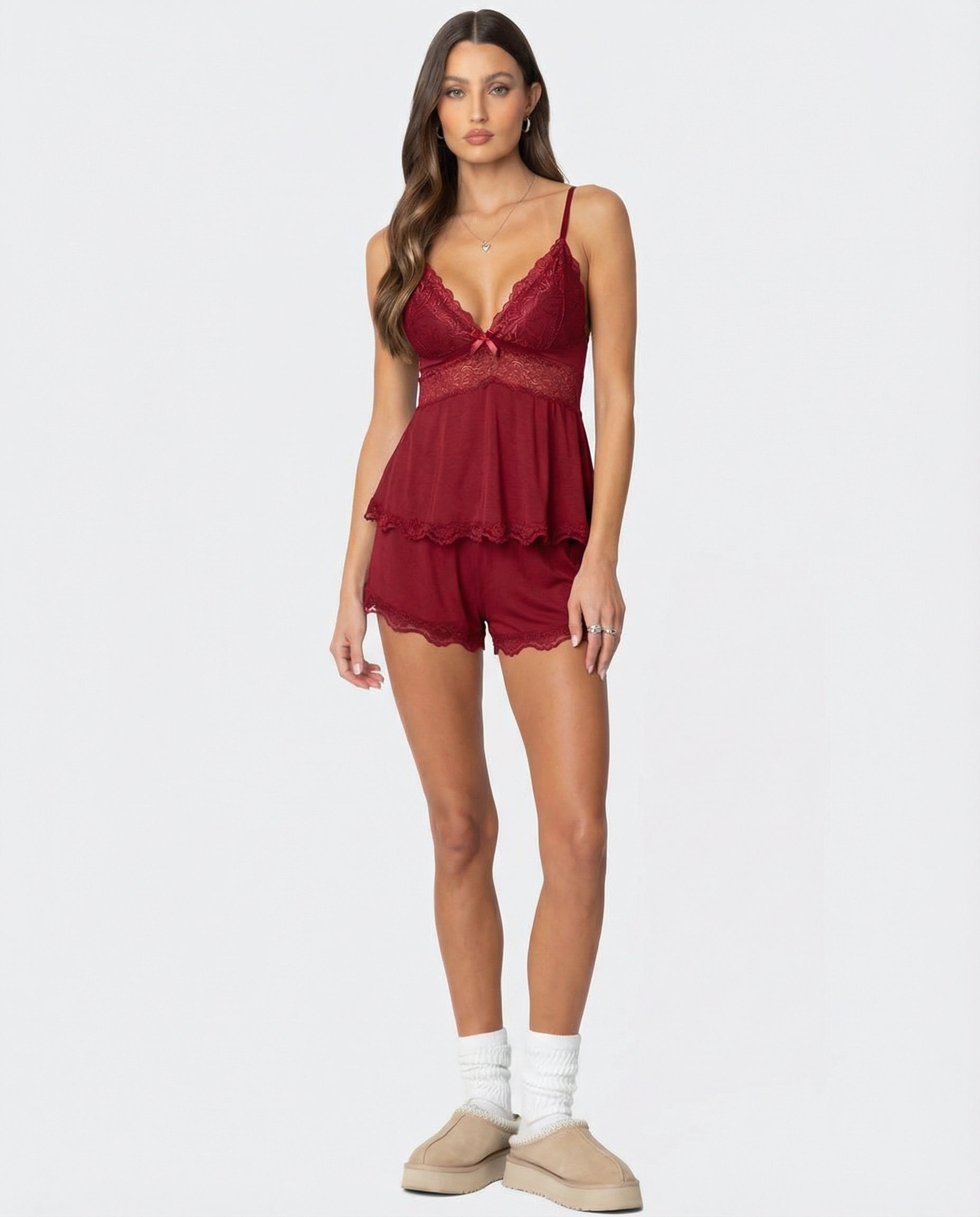 Set da notte romantico con rifiniture in pizzo