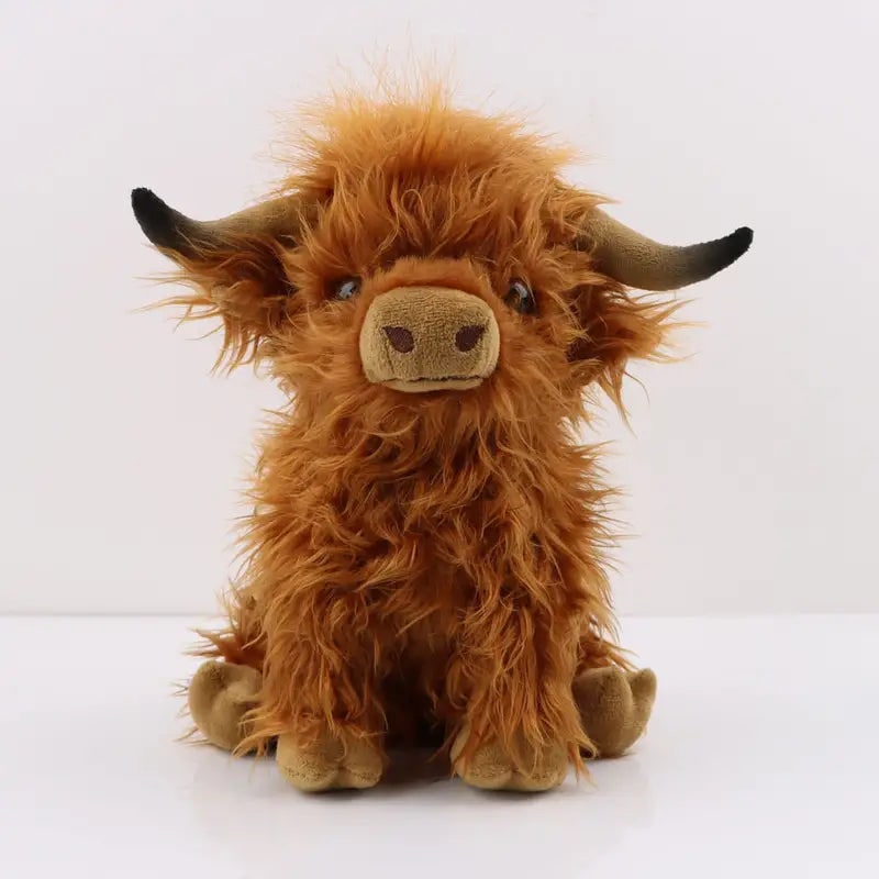 Highland Cow Stuffed Animal Plush Toy with Shaggy Fur and Embroidered Details - Image 2