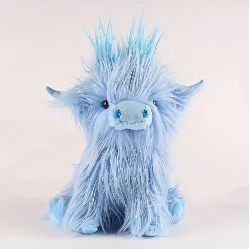 Highland Cow Stuffed Animal Plush Toy with Shaggy Fur and Embroidered Details - Image 3