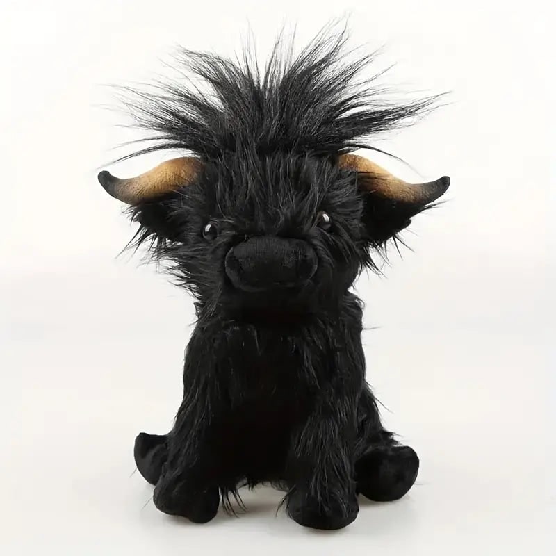 Highland Cow Stuffed Animal Plush Toy with Shaggy Fur and Embroidered Details - Image 7