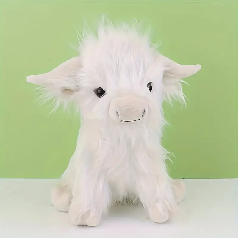 Highland Cow Stuffed Animal Plush Toy with Shaggy Fur and Embroidered Details - Image 8