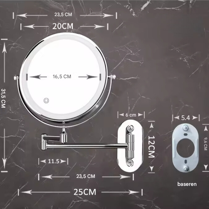 Podświetlane lusterko kosmetyczne z ładowalną baterią i oświetleniem LED