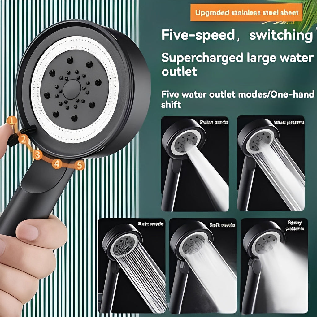 Pomme de douche haute pression avec 5 modes de jet et fonction d'arrêt automatique de l'eau