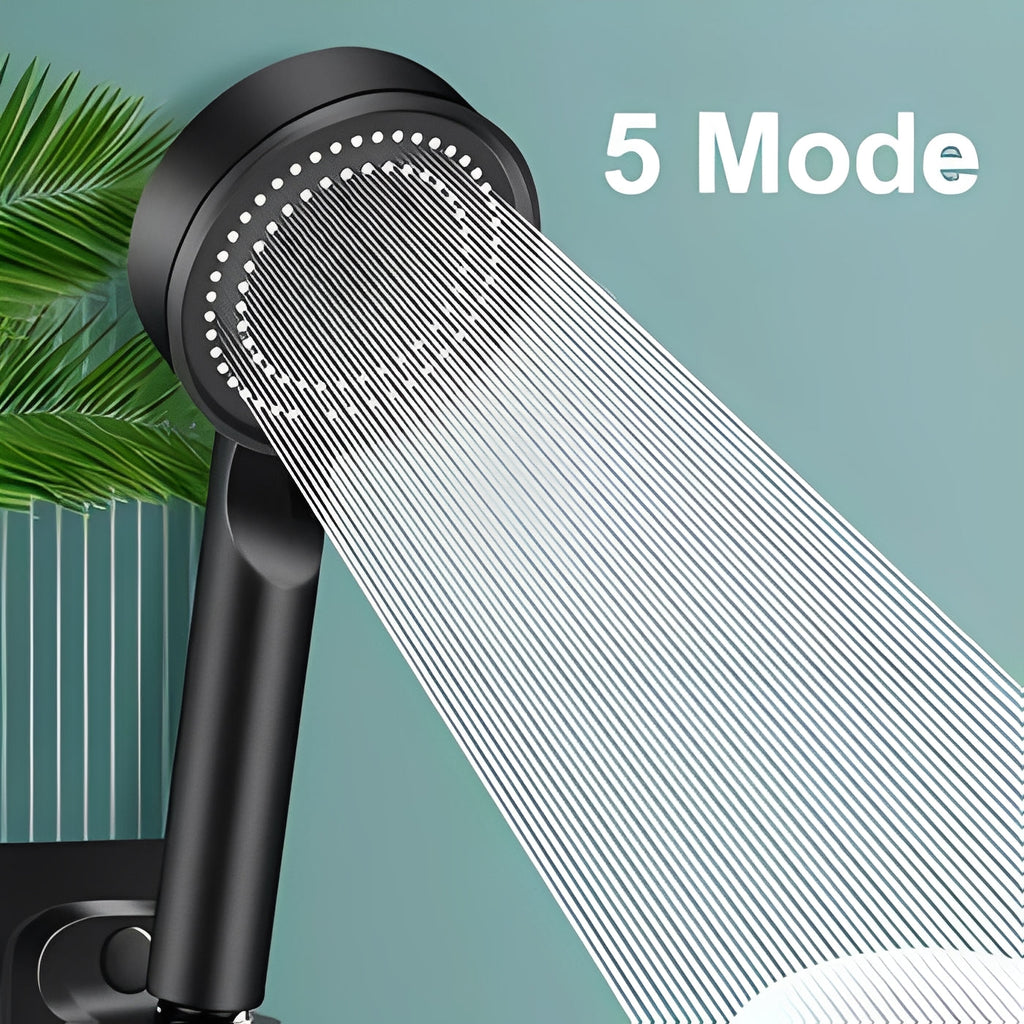 Pomme de douche haute pression avec 5 modes de jet et fonction d'arrêt automatique de l'eau