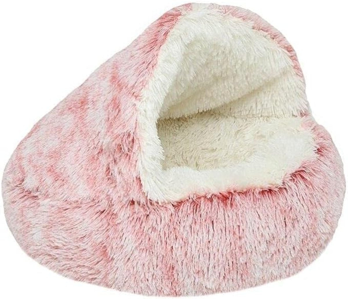 Round pet bed with hood
