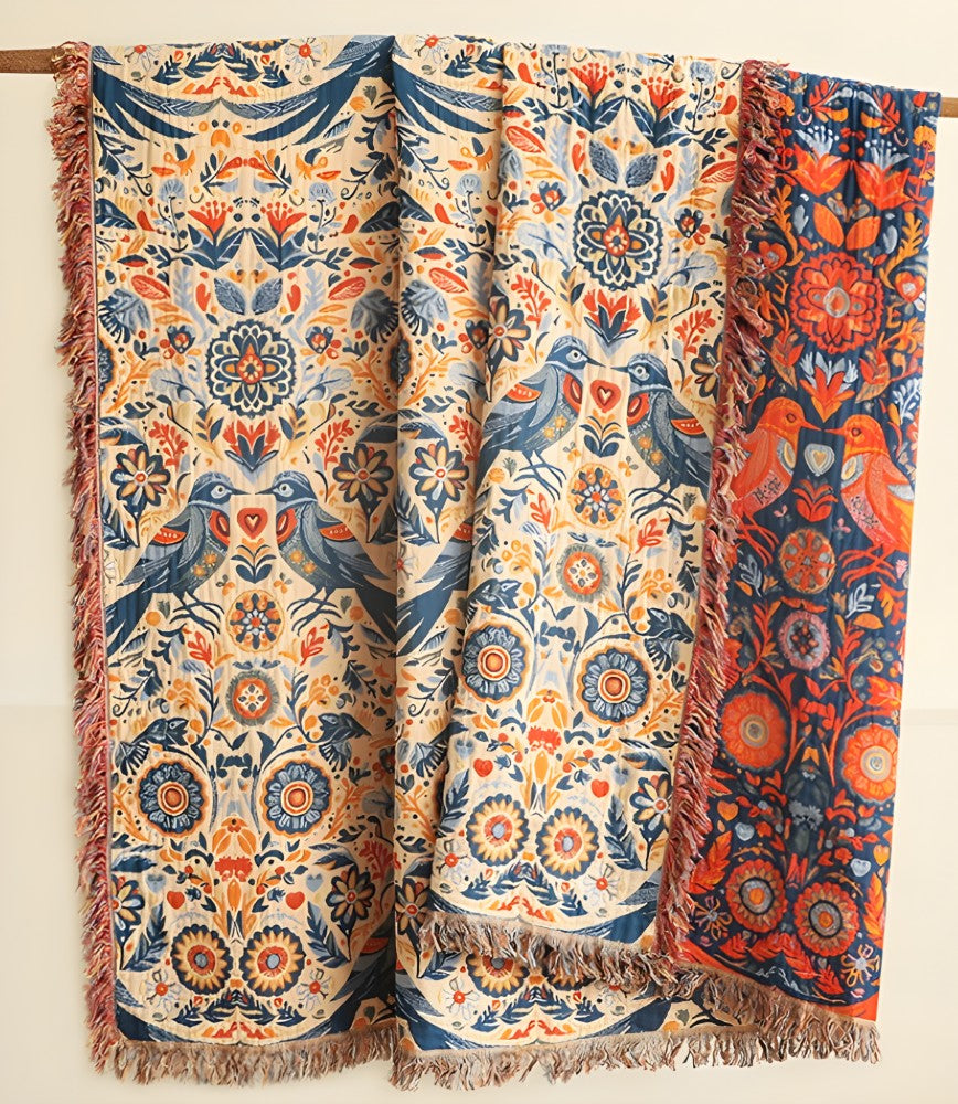 Coperta con motivo di uccelli e fiori Leggero complemento d’arredo