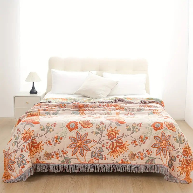 Coperta bohemien con motivo floreale adatta per pelli sensibili